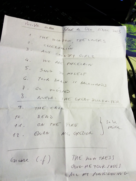 Repertorio de Carolina Otero & The Someone Elses en La Edad de Oro, Valencia. 2013.